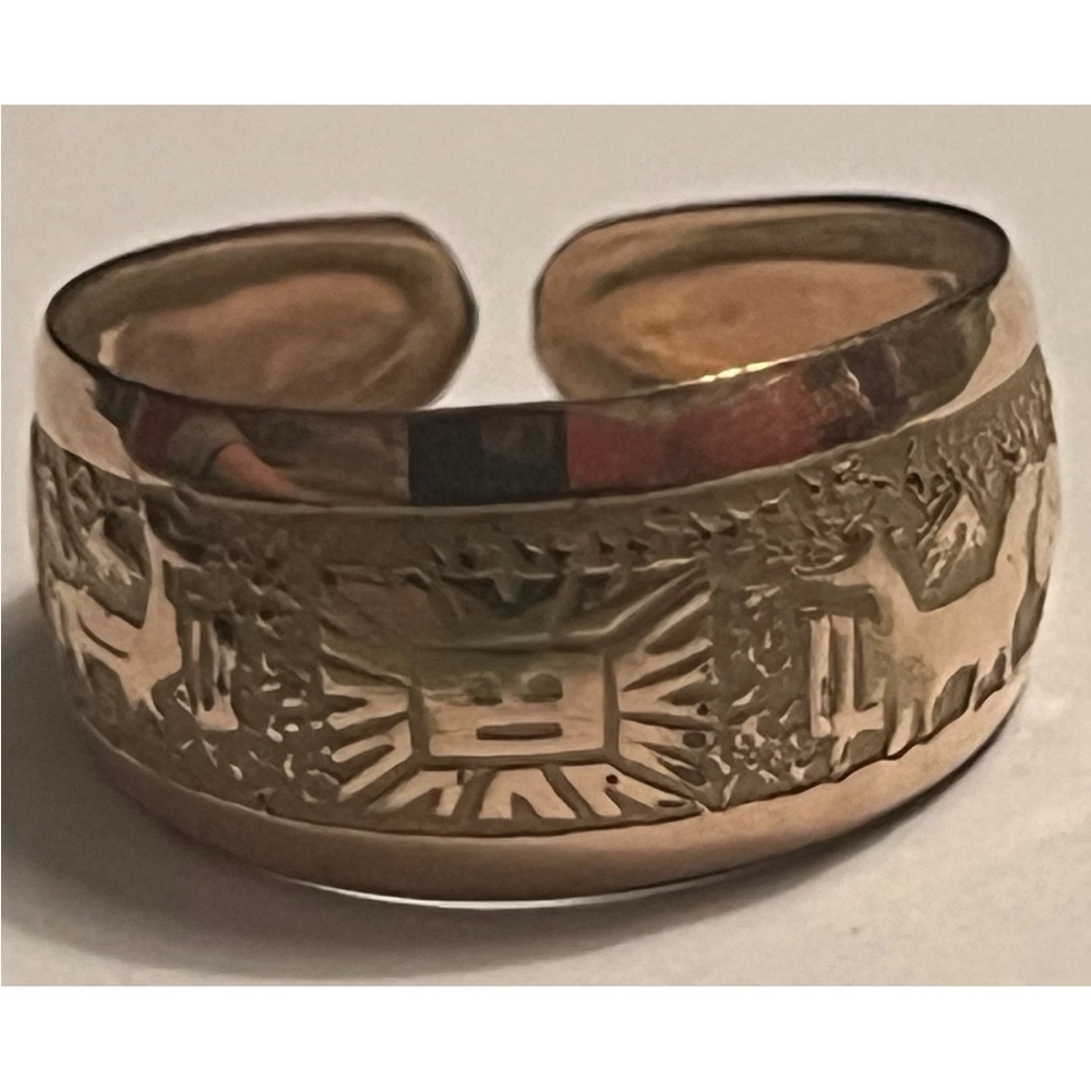 7 RING Sun Face vintage STORYTELLER panel scene GOLD CUFF vintage wide band 7+/-